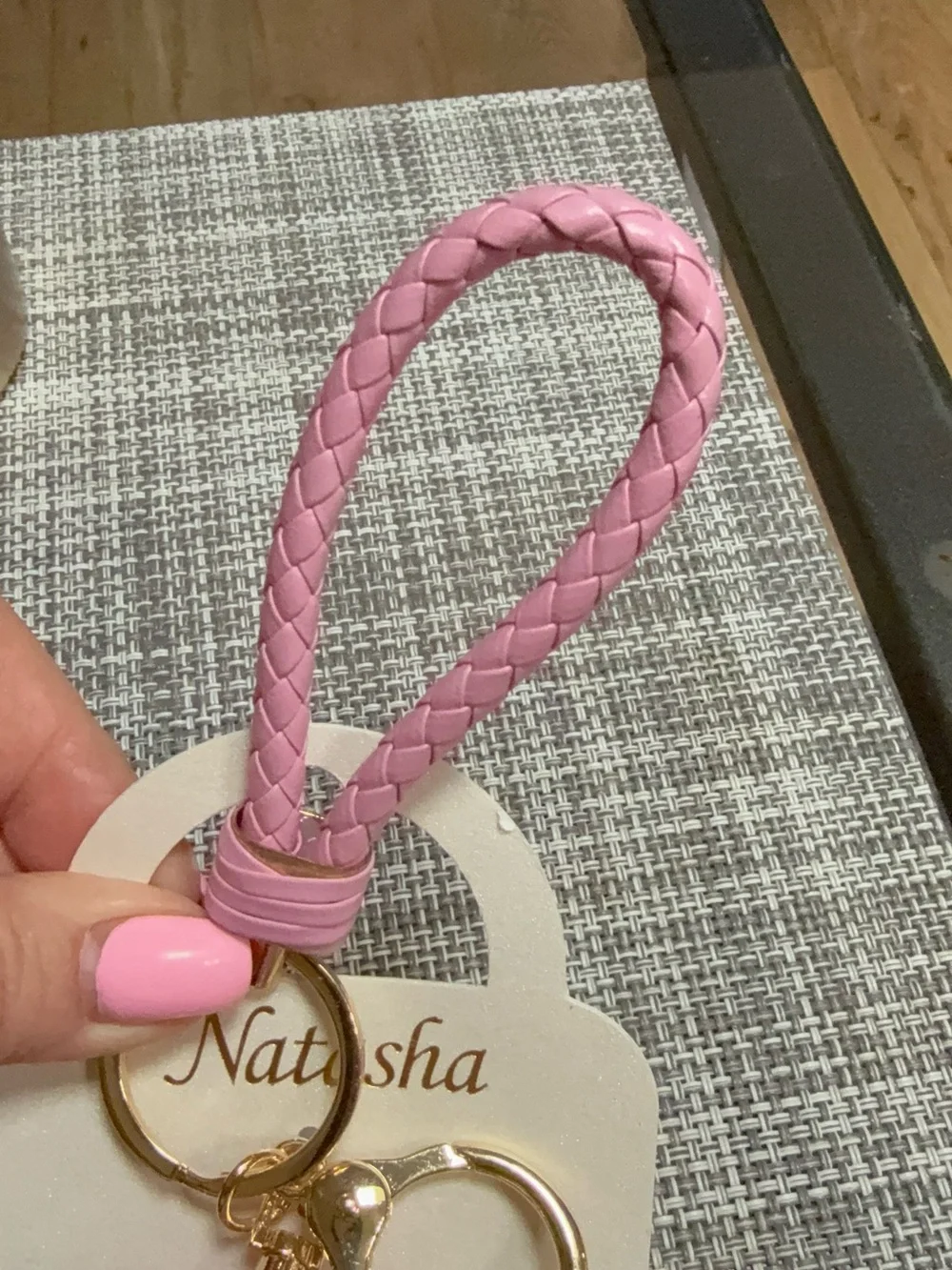 Natasha 💕Pink Crystal Teddy Bear 🧸Keychain Bag Charm with Gold Hardware -
